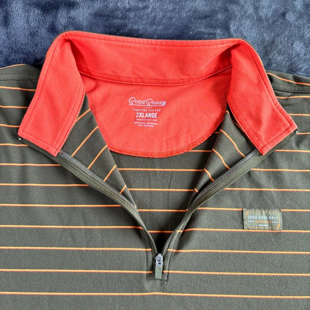 $100 Good Good Golf Mens 1/4‎ Zip Pullover Golfcore 2XL Green Orange
